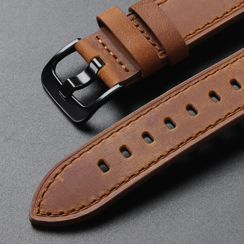 Calfskin Genuine Leather Watch Band – Black, Blue & Dark Brown Straps for Smartwatches, 18mm-24mm Accessories