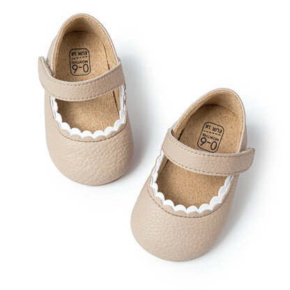 Meckior Baby Boys & Girls Shoes - Infant Leather with Rubber Sole, Anti-Slip Toddler First Walkers, Newborn Princess Crib Shoes