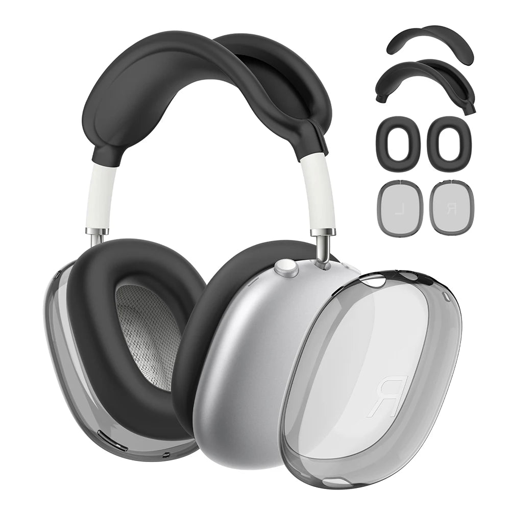 4-in-1 Clear Silicone & TPU Shockproof Protective Cover Set for AirPods Max – Ear Pads, Ear Cups, Headband, and Ear Cushion Protector