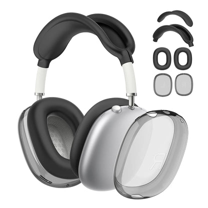 4-in-1 Clear Silicone & TPU Shockproof Protective Cover Set for AirPods Max – Ear Pads, Ear Cups, Headband, and Ear Cushion Protector