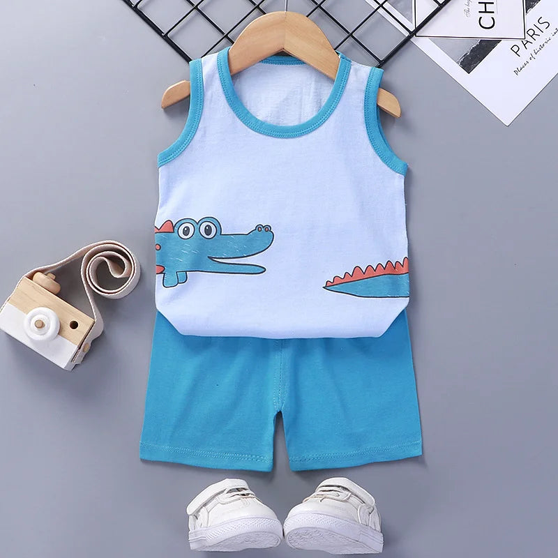 Kids Summer Vest & Shorts Set - Cotton Sleeveless T-Shirt Outfit for Boys & Girls