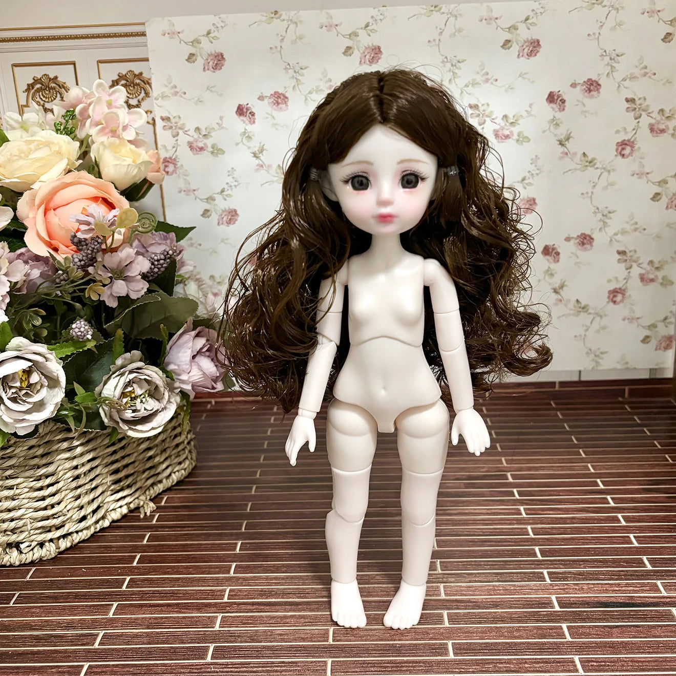 30cm 1/6 BJD Ball Jointed Doll – Starry Gray Eyes with Lolita Fashion Dress, DIY Toy Gift for Girls