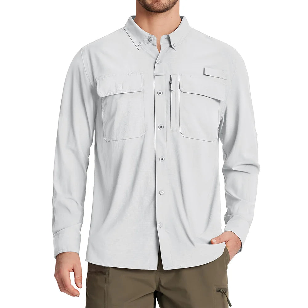 TACVASEN Men's UPF 50+ Fishing Shirt - Quick-Dry Long Sleeve Outdoor Hiking & Work Shirt