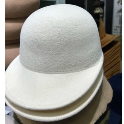Winter Fedora Hat for Women - Korean Flat Top, Wool, British Casual Style in Navy, Black, Gray, Khaki, High Quality Equestrian Fashion