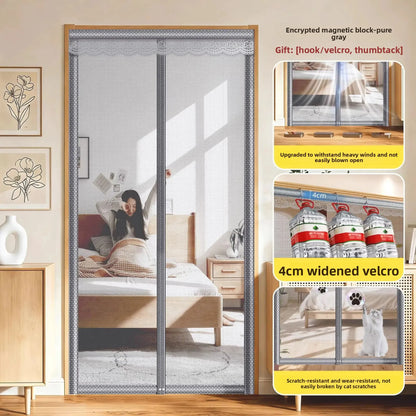 Magnetic Mosquito-Proof Door Curtain - Fiberglass Mesh Fly Screen with Full Magnetic Strips & Self-Adhesive Design