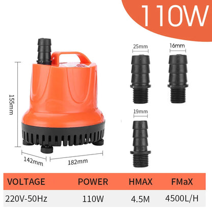 220V Submersible Water Pump - 30W–110W Bottom-Suction Silent Pump for Garden Water Features and Fish Tanks