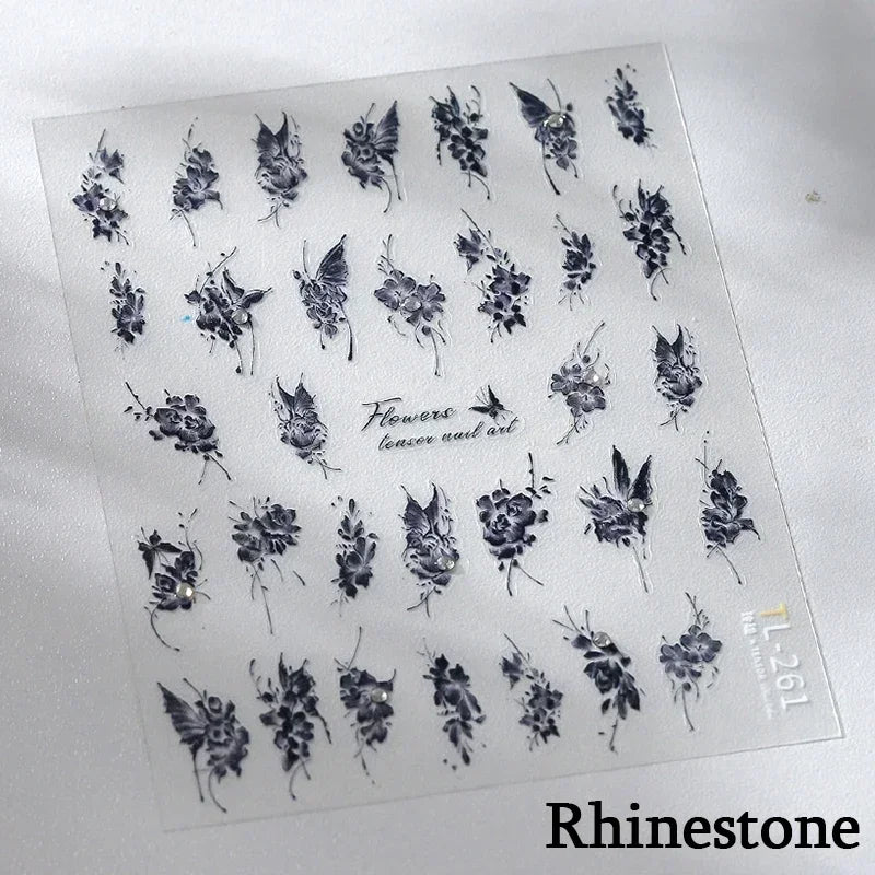 5D Gold Stamped Nail Art Stickers - Silver Sun Stars Snake Chinese Style Self-Adhesive Manicure Decals