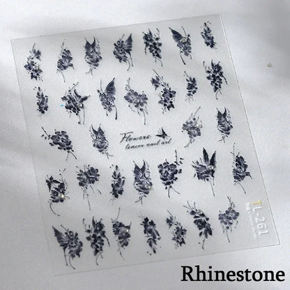 5D Gold Stamped Nail Art Stickers - Silver Sun Stars Snake Chinese Style Self-Adhesive Manicure Decals