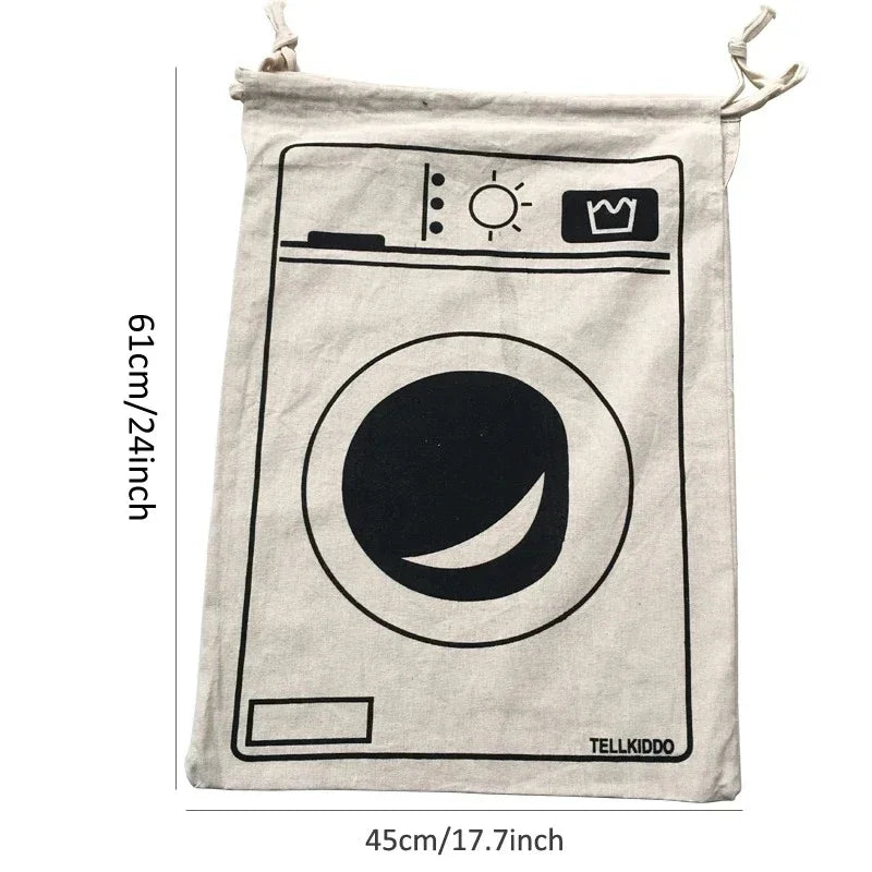 Large Cotton & Linen Laundry Bag — Drawstring Duffle Bag for Clothes & Toy Storage