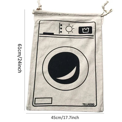 Large Cotton & Linen Laundry Bag — Drawstring Duffle Bag for Clothes & Toy Storage