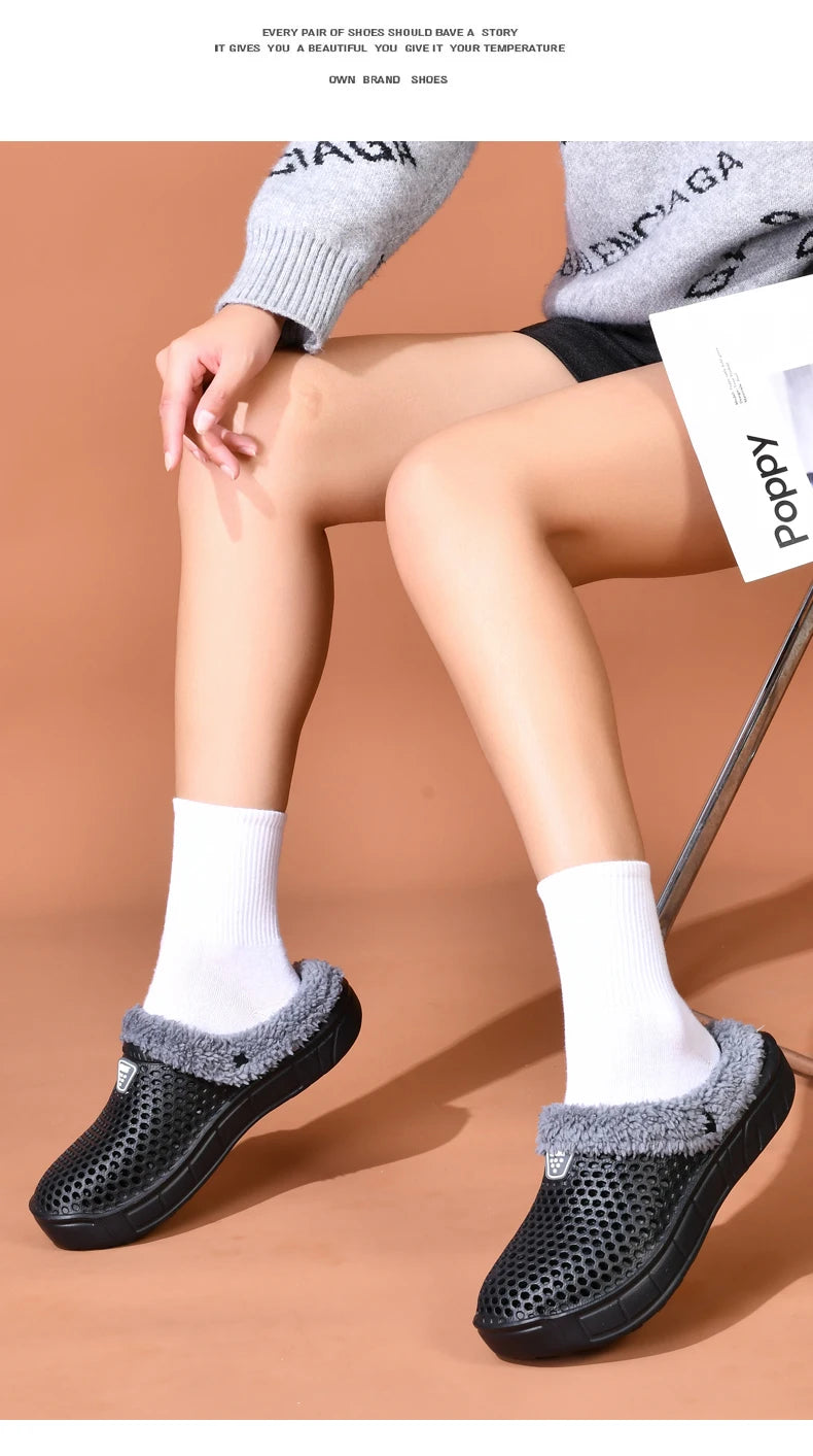 Couple Cotton Slippers – Winter Warm Plush Velvet Thickened Clogs for Men & Women