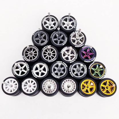 1:64 Alloy Car Wheels & Rubber Tires Set - Replacement Axles for Hot Wheels, Matchbox & Model Cars