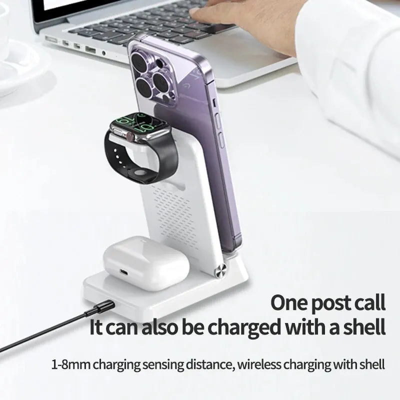 15W 4-In-1 Wireless Charger Stand: Fast Charging Dock Station for iPhone 14/13/12/11/X, Samsung Galaxy S22/S21, Apple Watch, Airpods