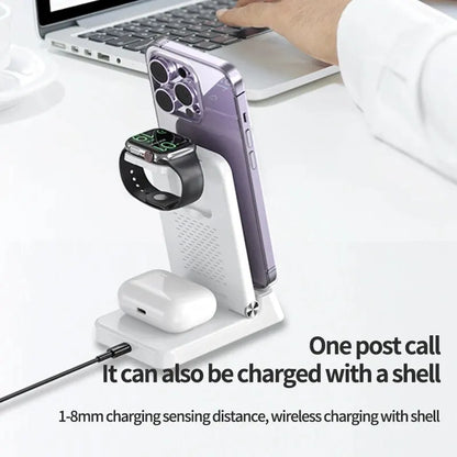 15W 4-In-1 Wireless Charger Stand: Fast Charging Dock Station for iPhone 14/13/12/11/X, Samsung Galaxy S22/S21, Apple Watch, Airpods