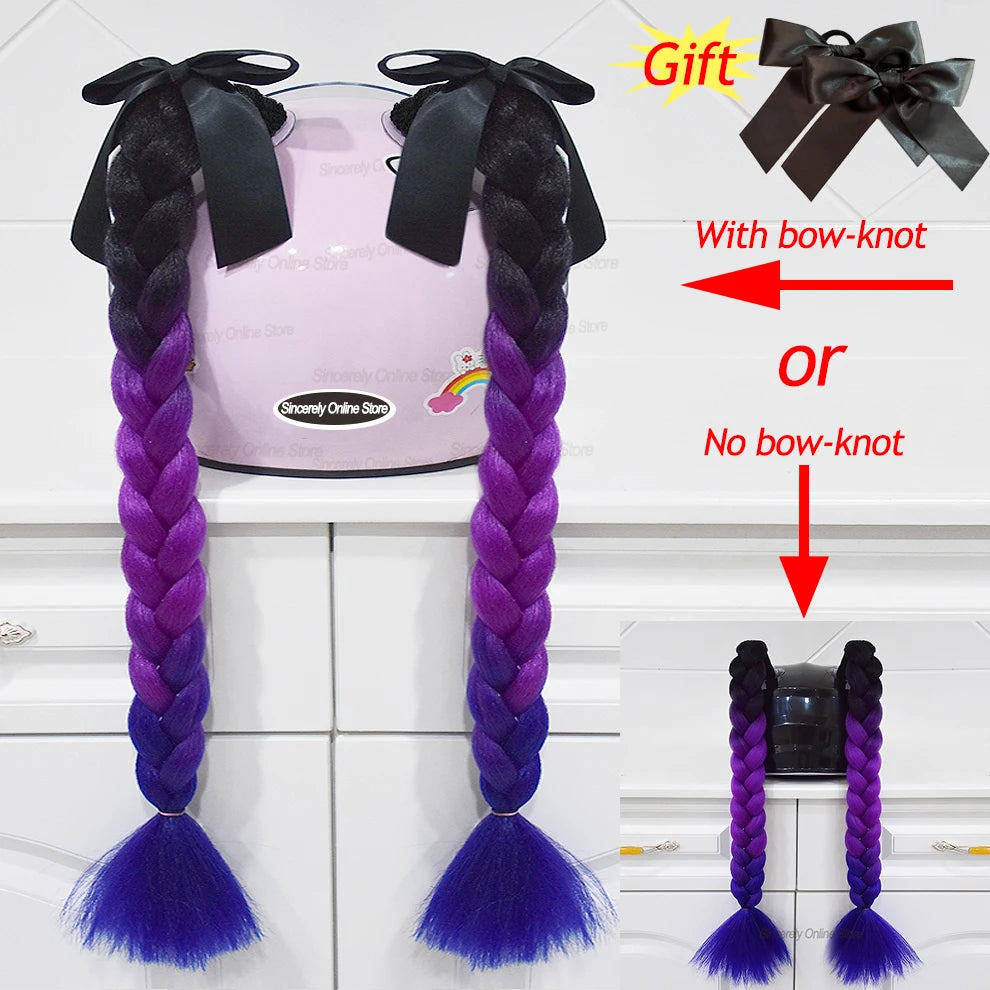 2pcs Motorcycle Helmet Braids - Woman's Twist Pigtail Wig for Helmets, 164 Colors with Sucker