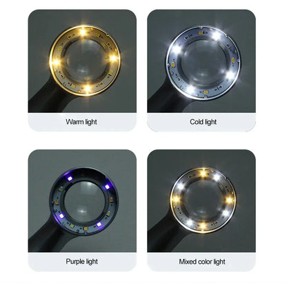 Rechargeable 30X Handheld Magnifying Glass – LED Illuminated Loupe with 4 Light Modes for Jewelry, Reading & Seniors