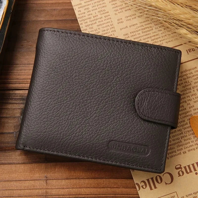 Genuine Leather Men’s Wallet – Premium Real Cowhide Short Black Wallet for Men, Slim RFID Style Credit Card & Cash Holder Pocket Purse