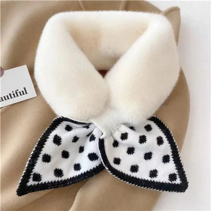 Women’s Winter Faux Fur Scarf - Warm Plush Rabbit Fur Collar Snood with Wool Stitching