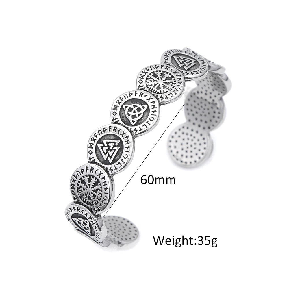 Vikings Valknut Bracelet – 316L Stainless Steel Nordic Compass Bangle, Amulet Jewelry for Men & Women