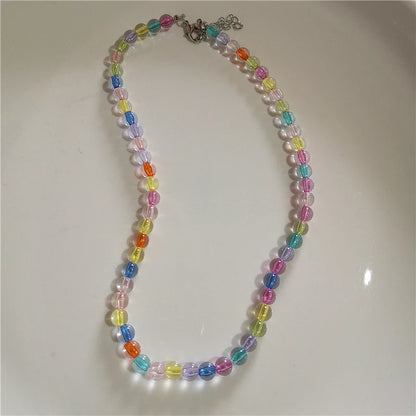 Y2K Strawberry Charm Choker Necklace - Ceramic Dog Pendant Acrylic Beaded Colorful Bow Aesthetic Jewelry for Women