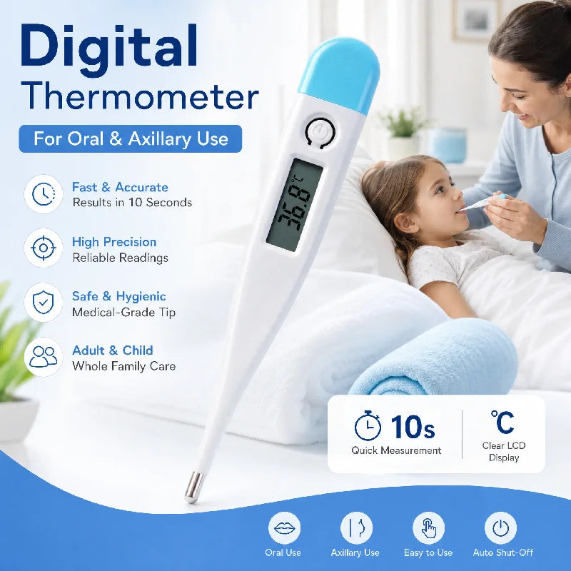Digital Body and Bath Thermometer - Accurate Oral and Underarm Temperature Reader with Fever Alert for Babies and Adults