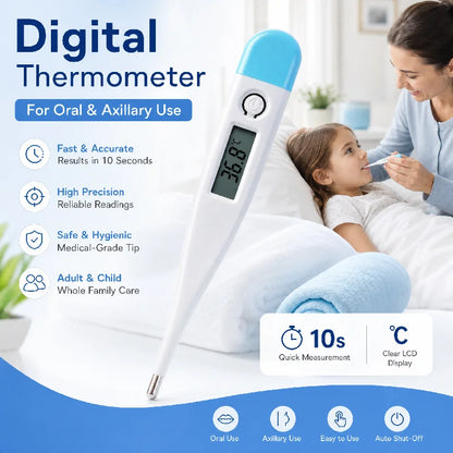 Digital Body and Bath Thermometer - Accurate Oral and Underarm Temperature Reader with Fever Alert for Babies and Adults