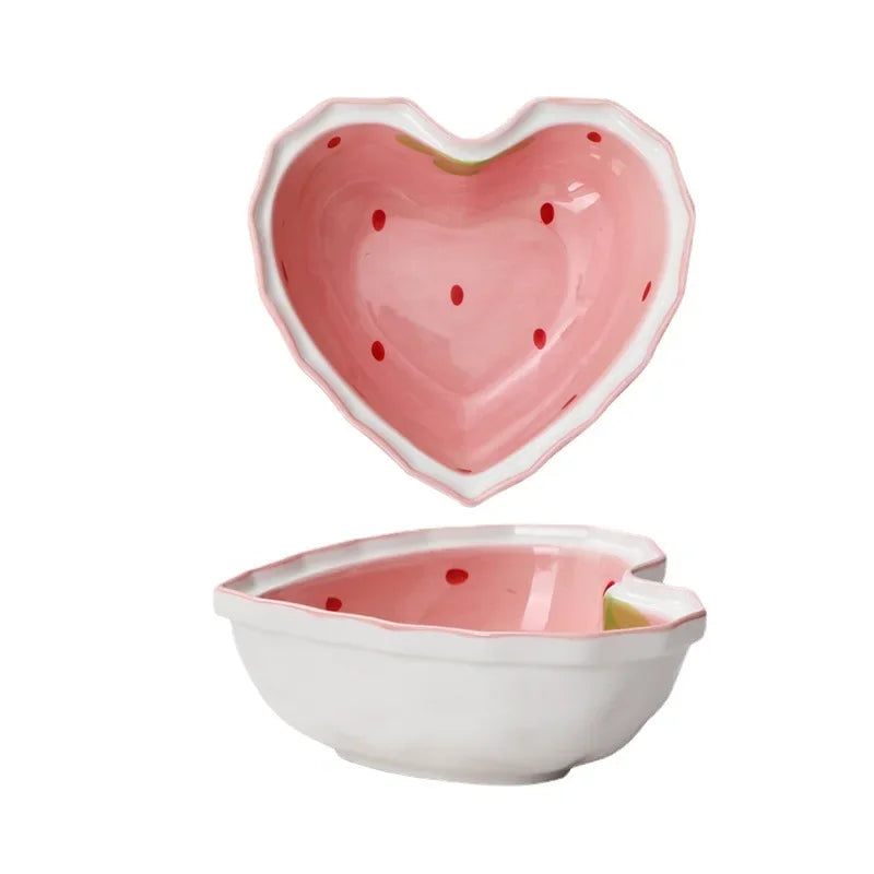 Strawberry Ramen Bowl & Spoon Set - Cute Ceramic Anti-Scald Instant Noodle Bowl