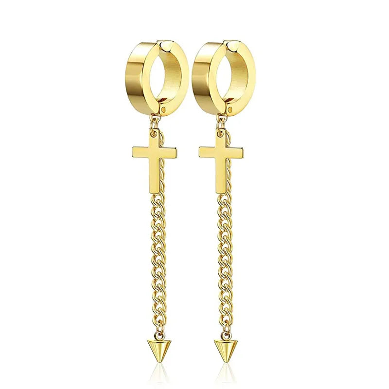 Gold Cross Huggie Hoop Earrings - Minimalist Dangle Charm Jewelry for Men & Women