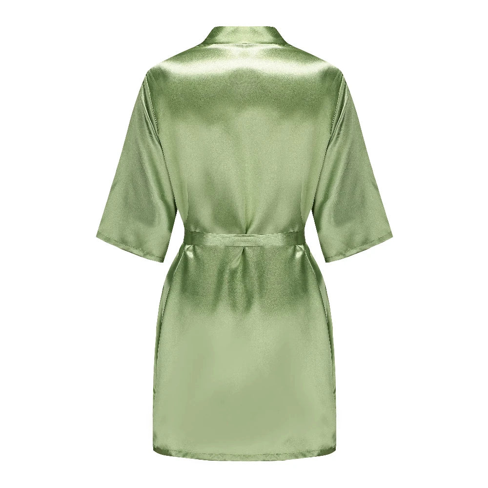 Plus Size Satin Silk Robe for Women - Wedding Bride Bridesmaid Bathrobe Sleepwear in Sage Green