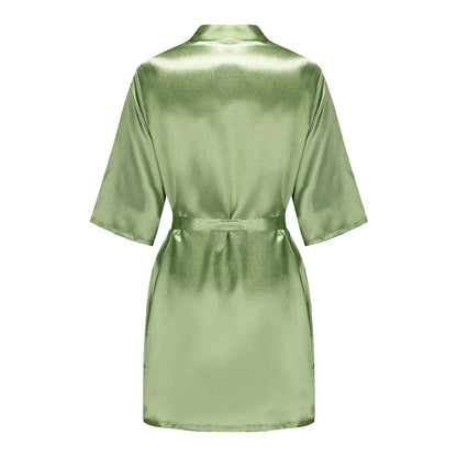 Plus Size Satin Silk Robe for Women - Wedding Bride Bridesmaid Bathrobe Sleepwear in Sage Green