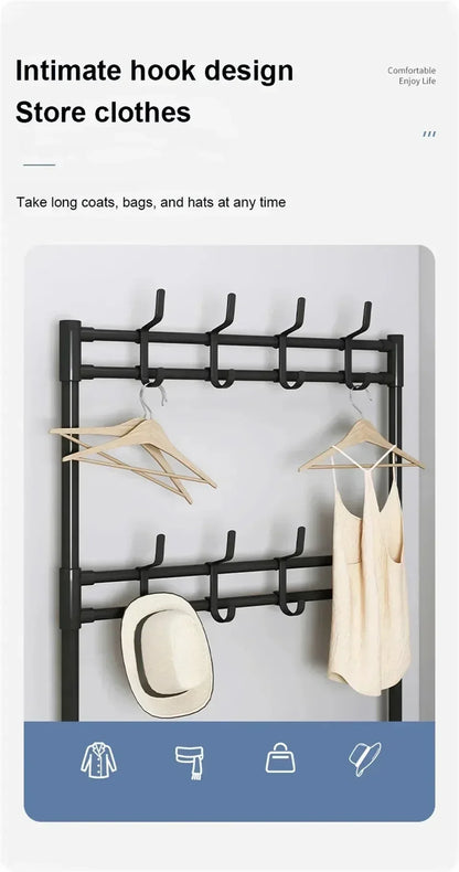 Multi-Layer Clothes Hanger & Shoe Rack – DIY Floor-Standing Hat and Shoes Organizer for Living Room Storage