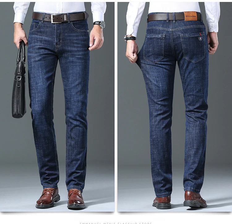 Men’s All-Match Brand Trousers – High-Quality Business Casual High Waist Denim Jeans for All Seasons