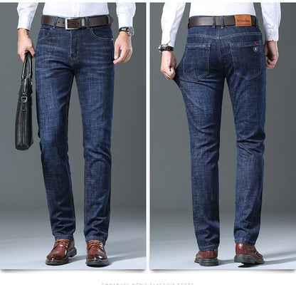 Men’s All-Match Brand Trousers – High-Quality Business Casual High Waist Denim Jeans for All Seasons