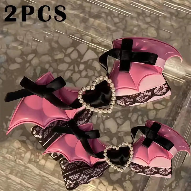 Lolita Lace Bow Hair Clip - Black Pink Sweet Girl Hairpin