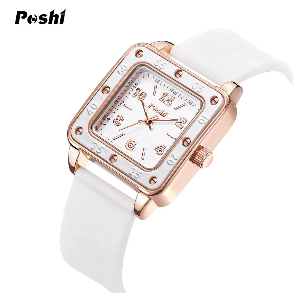 POSHI Women's Fashion Quartz Watch - Casual Wristwatch with Silicone Strap, Green Dial, Business Montre Femme