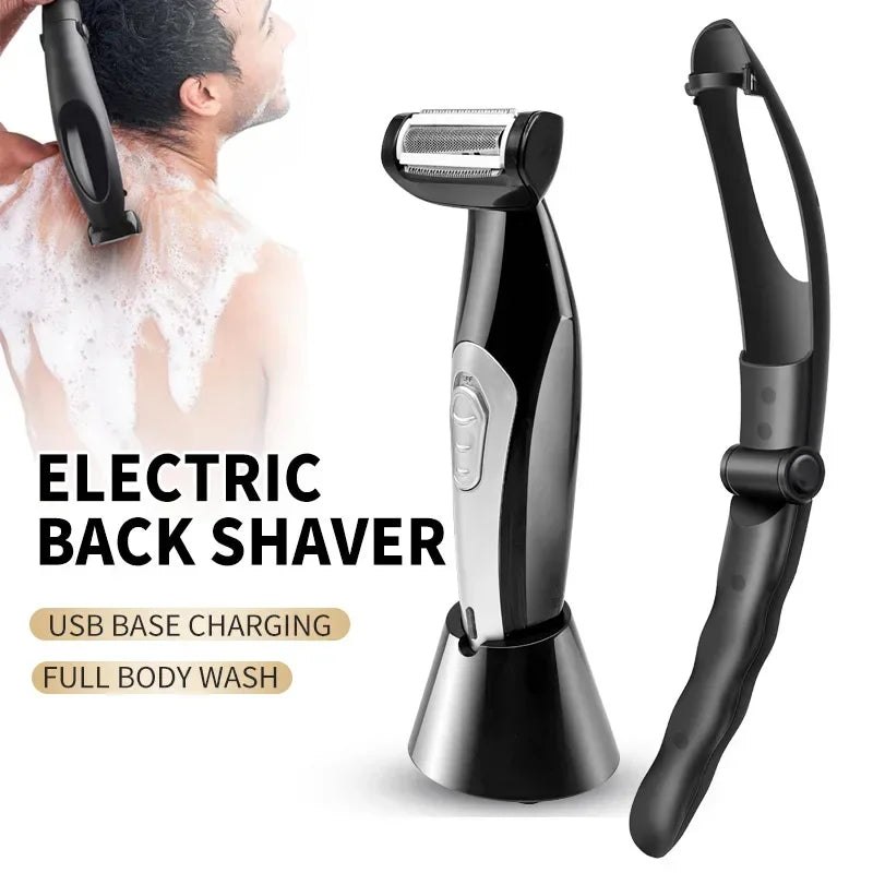 Electric Back Shaver for Men – USB Rechargeable Waterproof Back Hair Trimmer with Extended Handle