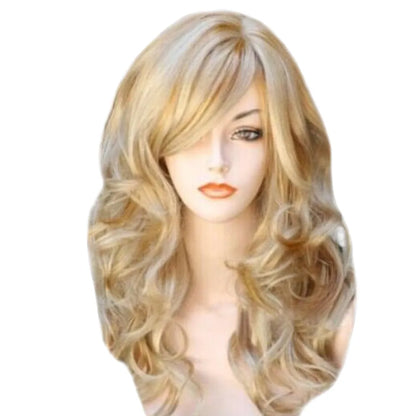 Blonde Wavy Curly Long Synthetic Wig – Heat-Resistant Fiber Costume Party Wig for Women