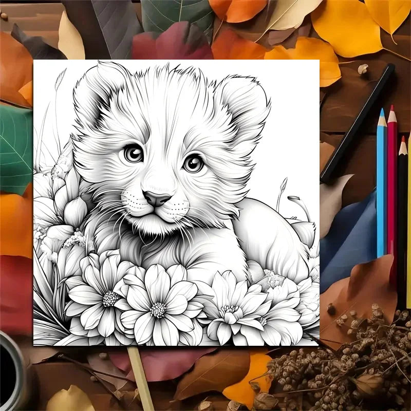 Animal Paradise Coloring Book for Adults - Cute Cats & Floral Designs for Relaxation and Creative Art Therapy