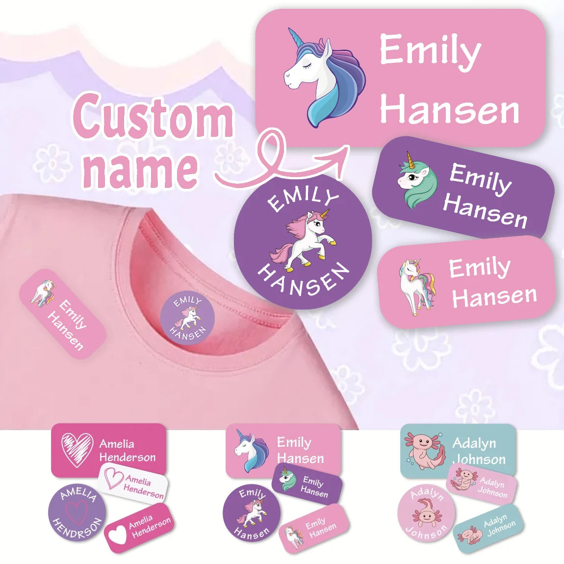 140PCS Custom Waterproof Name Stickers - Cartoon Personalized Labels for Clothes & Personal Items