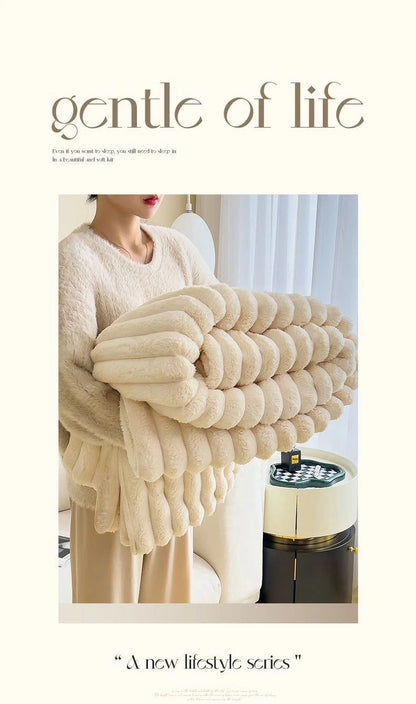 Solid Color Rabbit Plush Blanket - Office Nap Shawl, Air Conditioning Blanket & Sofa Cover