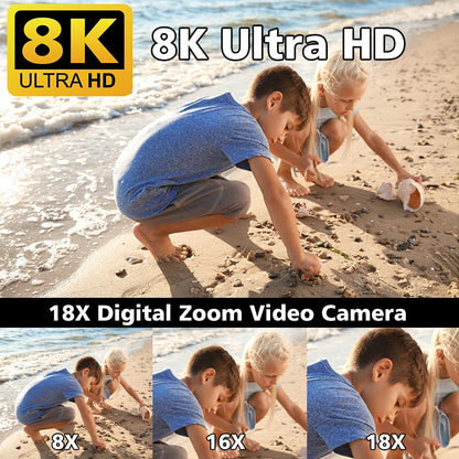8K HD Video Camera – 3-Inch LCD Touch Screen, 18X Digital Zoom, Ultra HD, WIFI Portable Camcorder Recorder