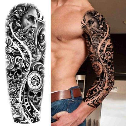 Full Arm Temporary Tattoo Sleeve - Realistic Warrior Lion Tiger Flower & Maori Design Fake Tattoos