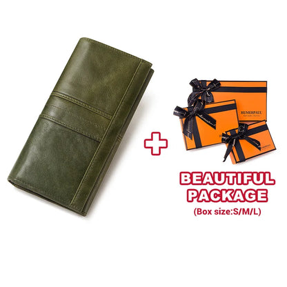 Women's Genuine Leather Clutch Wallet – RFID Blocking Phone Purse with Zipper Pocket