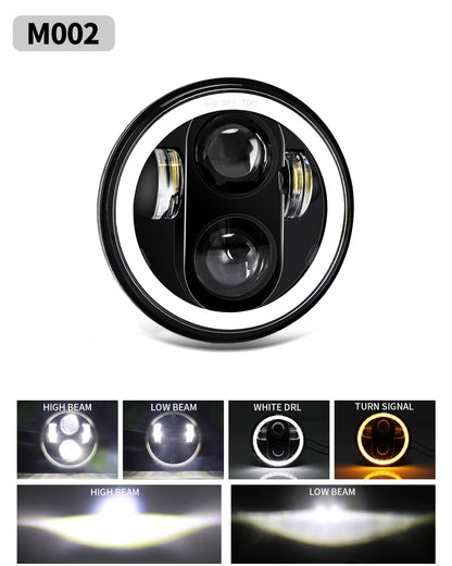 BraveWAY 5.75″ Round LED Motorcycle Headlight – White & Amber DRL with Gradient Halo Start-Up Welcome Light