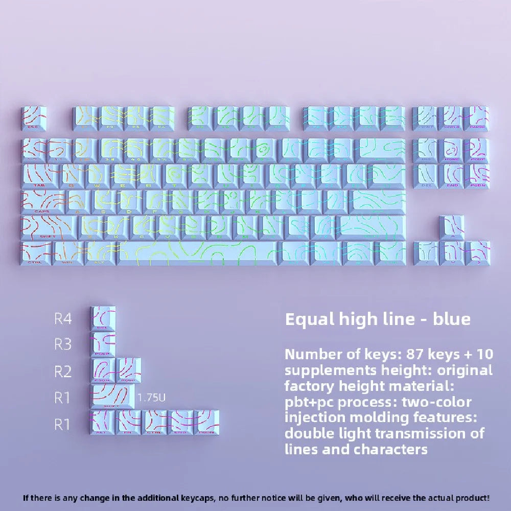 Topographic Keycaps 4.0 Version - 98 Key PBT Cherry Profile Shine Through Side Print Backlit Mechanical Keyboard Caps
