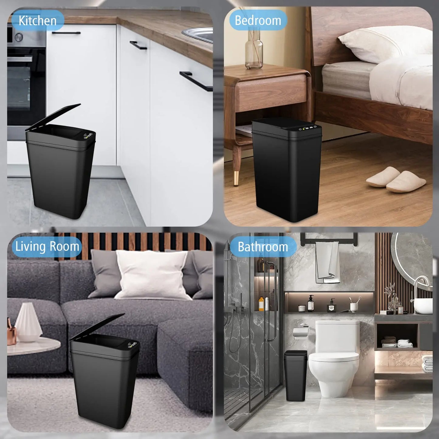 Touchless Automatic Bathroom Trash Can – Slim Motion Sensor Smart Garbage Bin with Lid for Bedroom, Office & Living Room