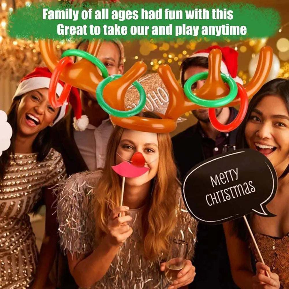 Inflatable Reindeer Antler Hat Ring Toss Game – Fun Xmas Party Toy for Kids, Adults & Family