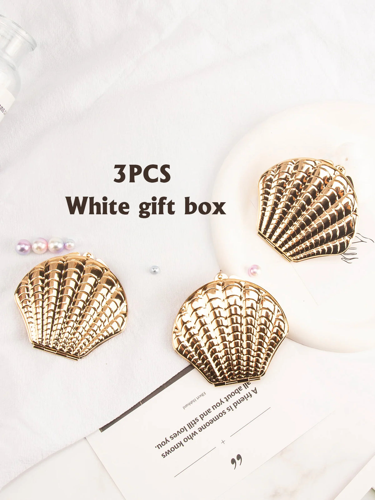 Golden Shell Double-Sided Makeup Mirror - Portable Beauty Mirror Gift for Women, Girlfriend, Mum, Wife, Teacher, Sister & Aunt