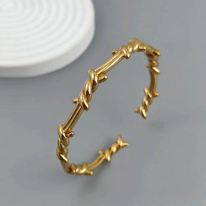 18K Gold Plated Stainless Steel Thorn Wire Wrap Bracelet – Waterproof Silver Couple Jewelry Gift New Style Adjustable Bangle