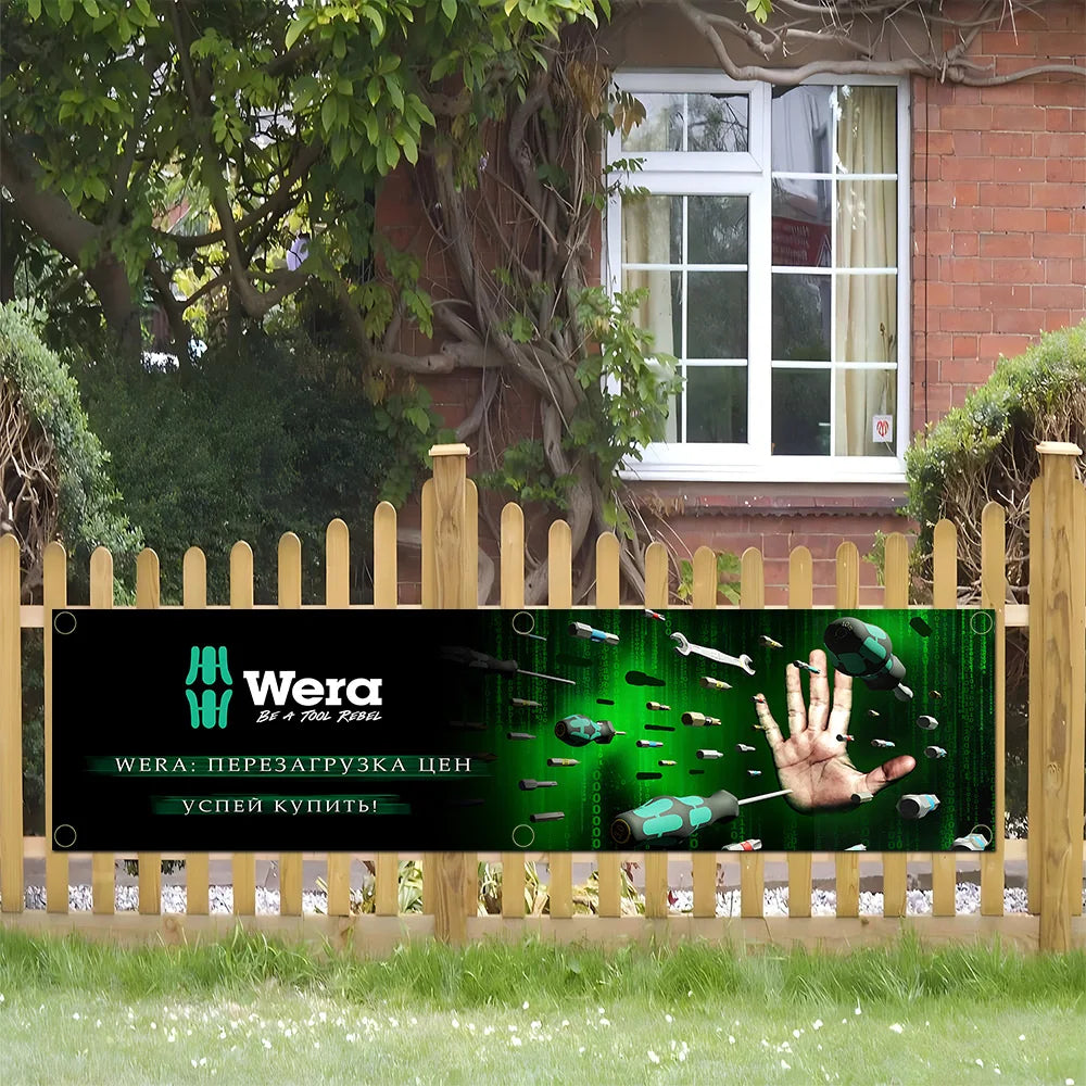 60x240cm WeraS Tools Garage Banner - Polyester Wall Tapestry with Brass Grommets for Indoor & Outdoor Decor